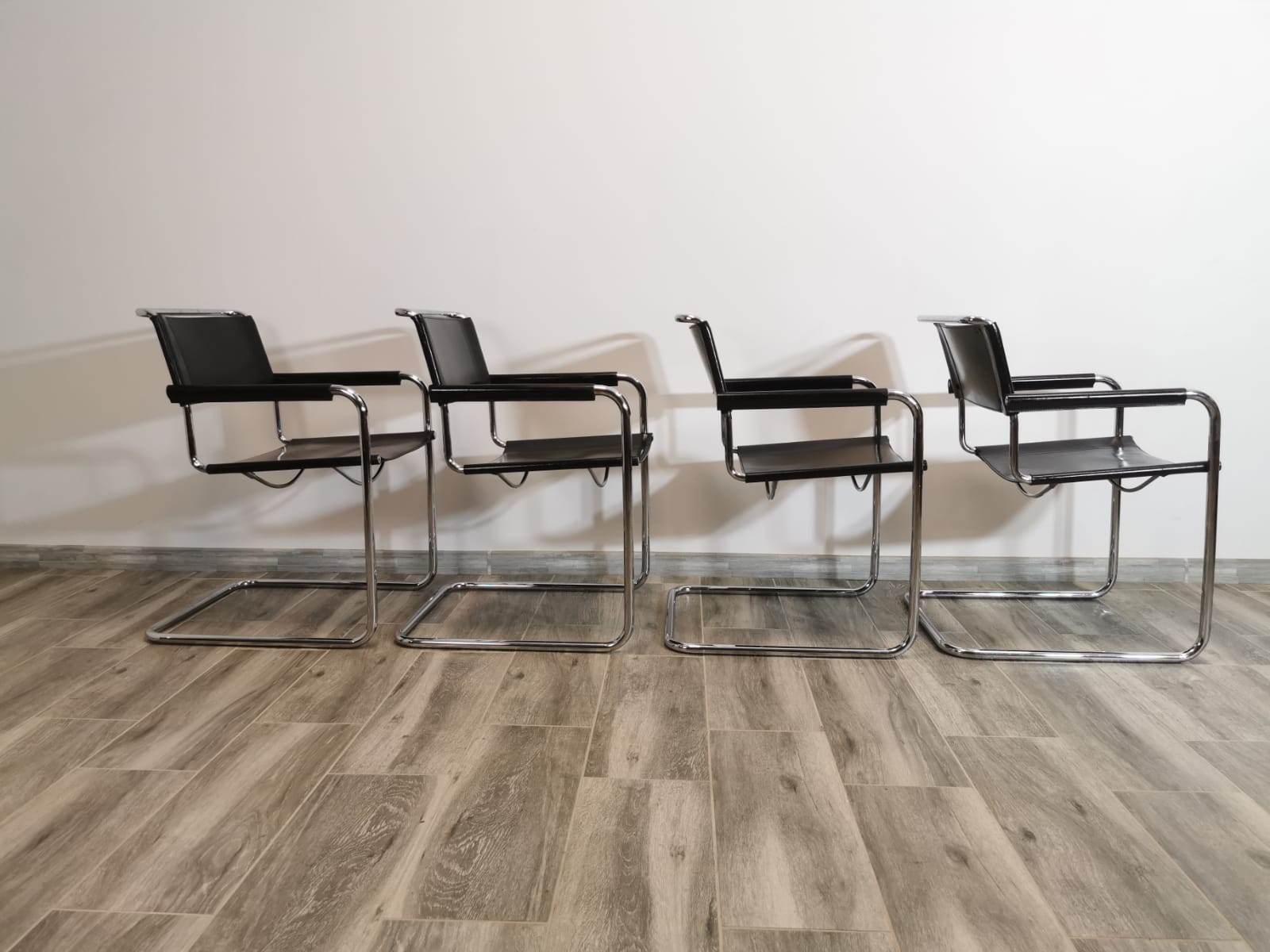 Mid-century chromed leather chairs