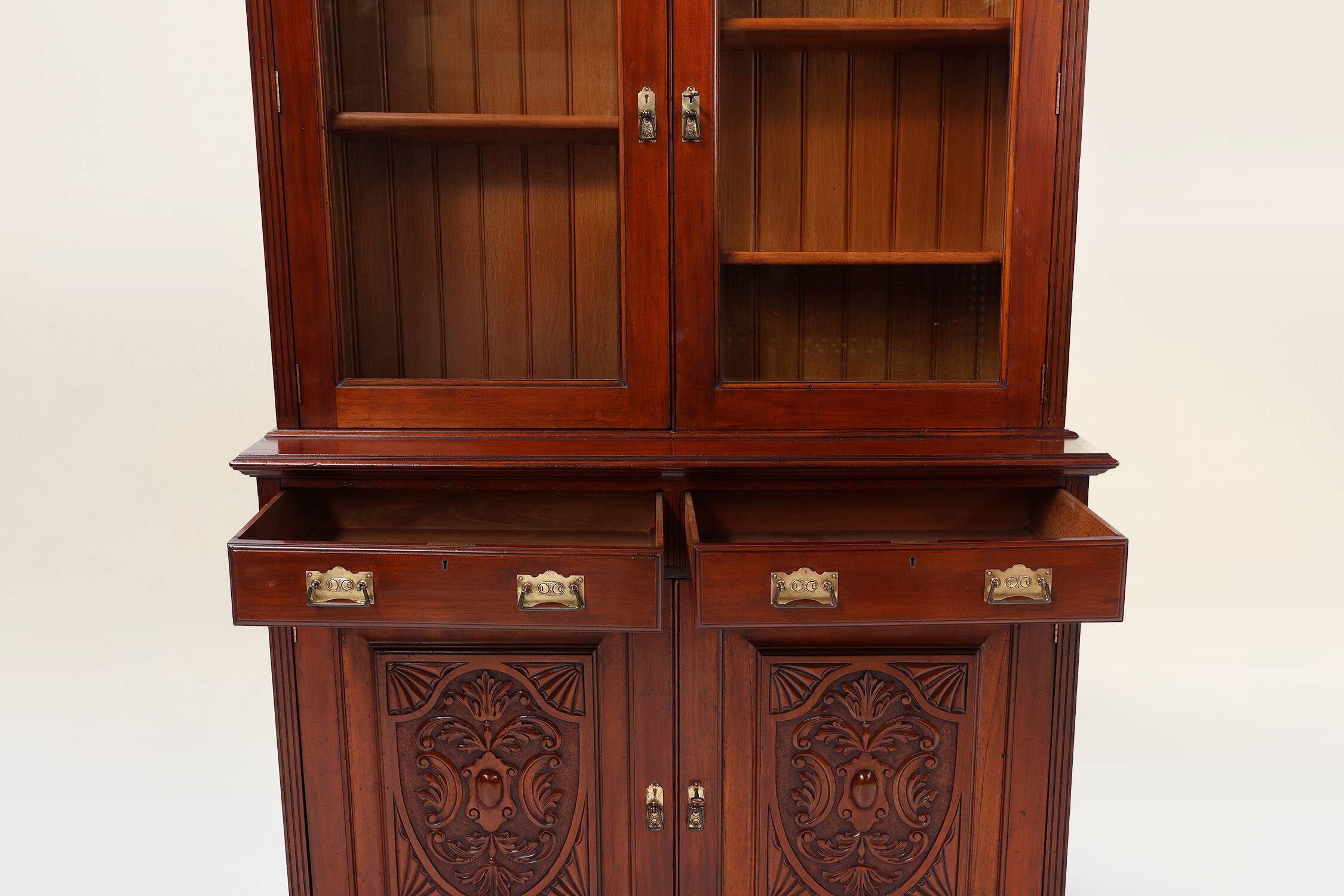 Art Nouveau Display Cabinet or Bookcase in oak with carvings and glass door