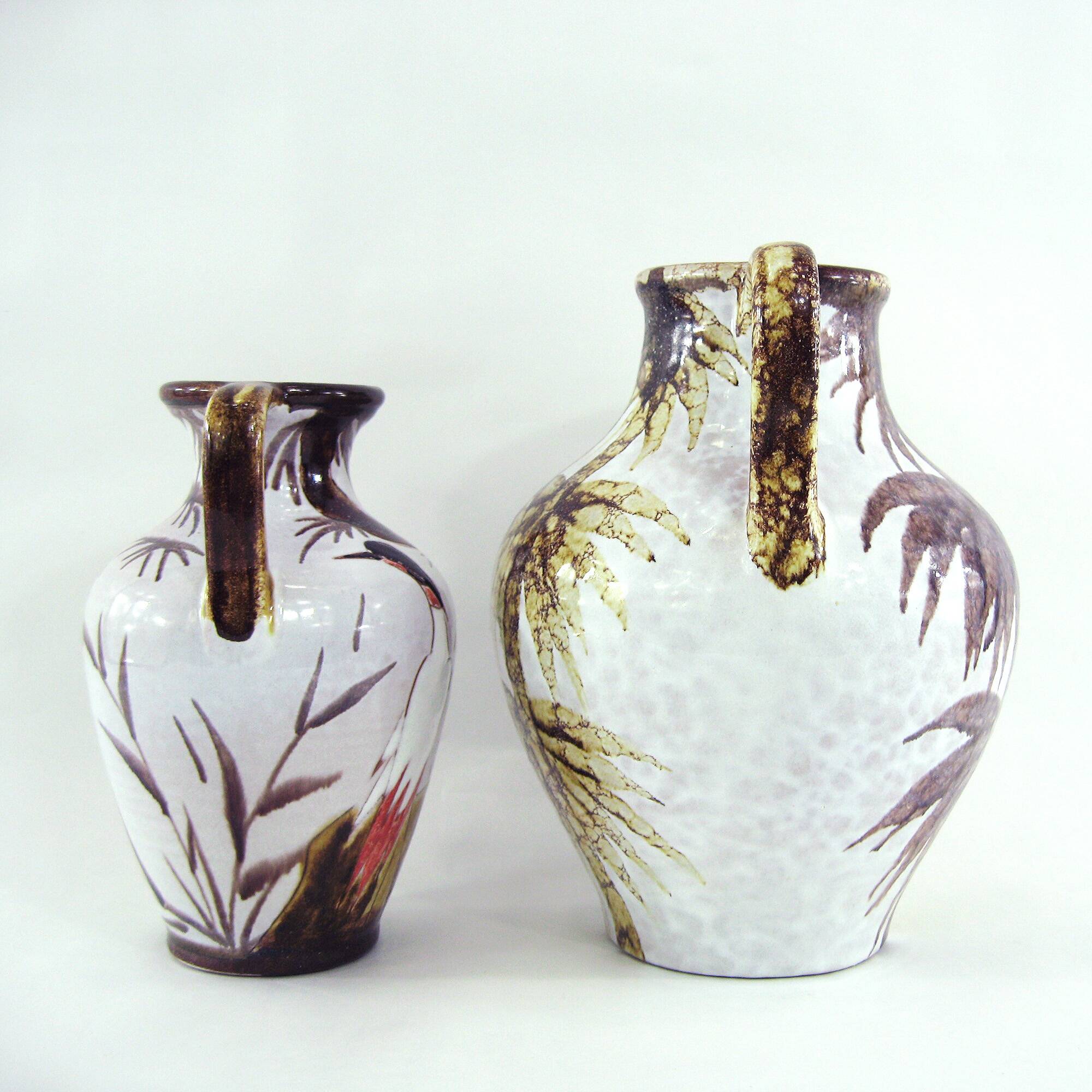 2 West Germany vases - trees and Japanese cranes decor - Marei Keramik - vintage 60s