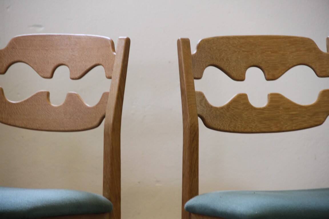 1960s Danish brutalist oak Razorblade dining chairs attributed to Henning Kjærnulf