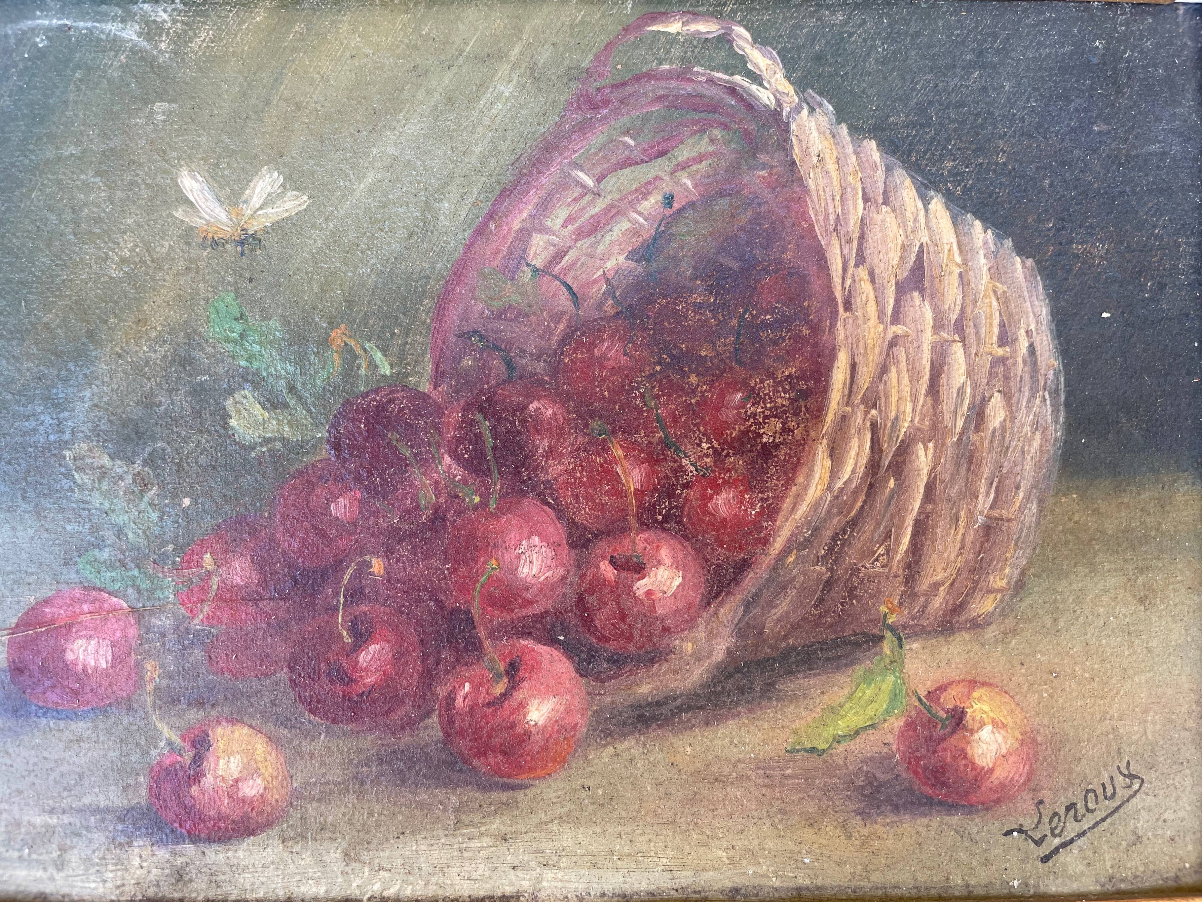 Still life painting with cherries by Leroux