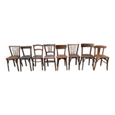 Ensemble de 8 chaises de bistrot vintage, années 50, 60, chêne foncé.
