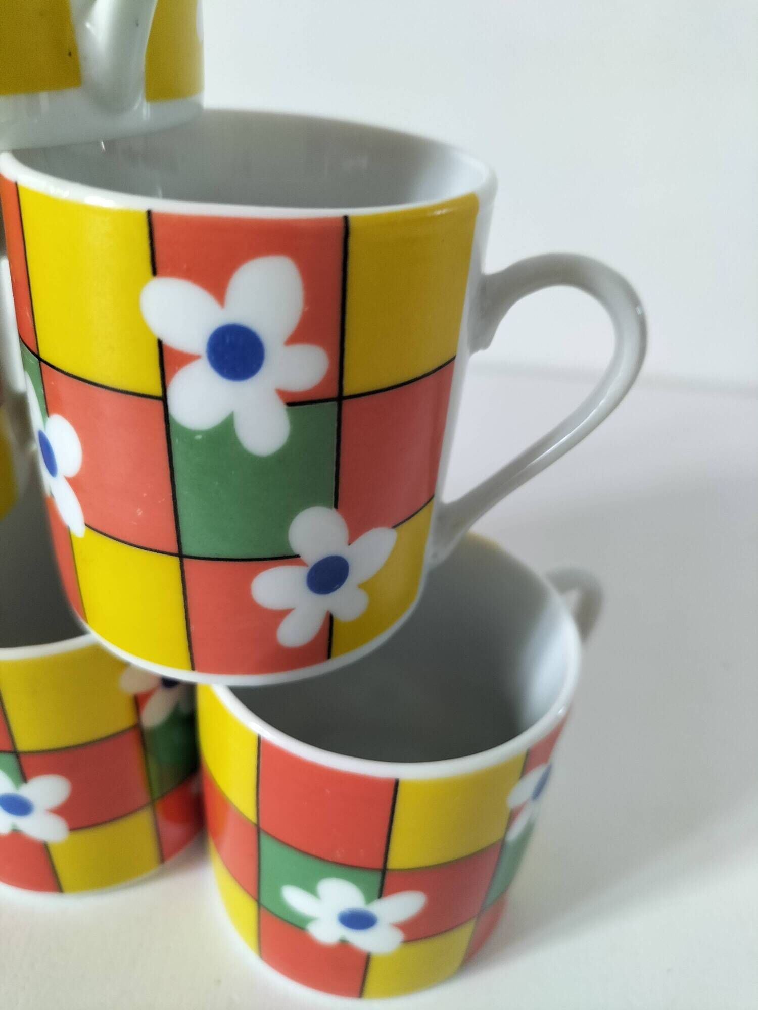 6 espresso cups decor Pop Flower power