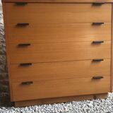 Vintage chest of drawers 1980's blond beech 5 drawers