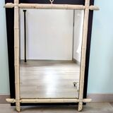 Vintage mirror with a bamboo spirit painted white – Graphic elegance and exoticism