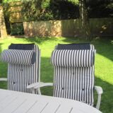 Mid-Century Riviera Chairs and Folding Table by French Maker Triconfort
