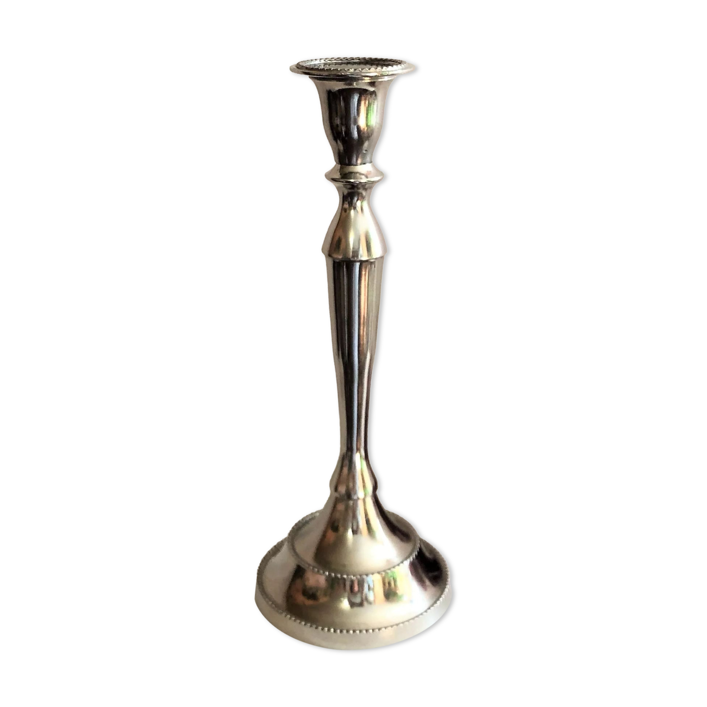 Chromed metal candle holder