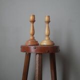 Pair of turned wooden candlesticks, handcrafted, Scandinavian country decoration