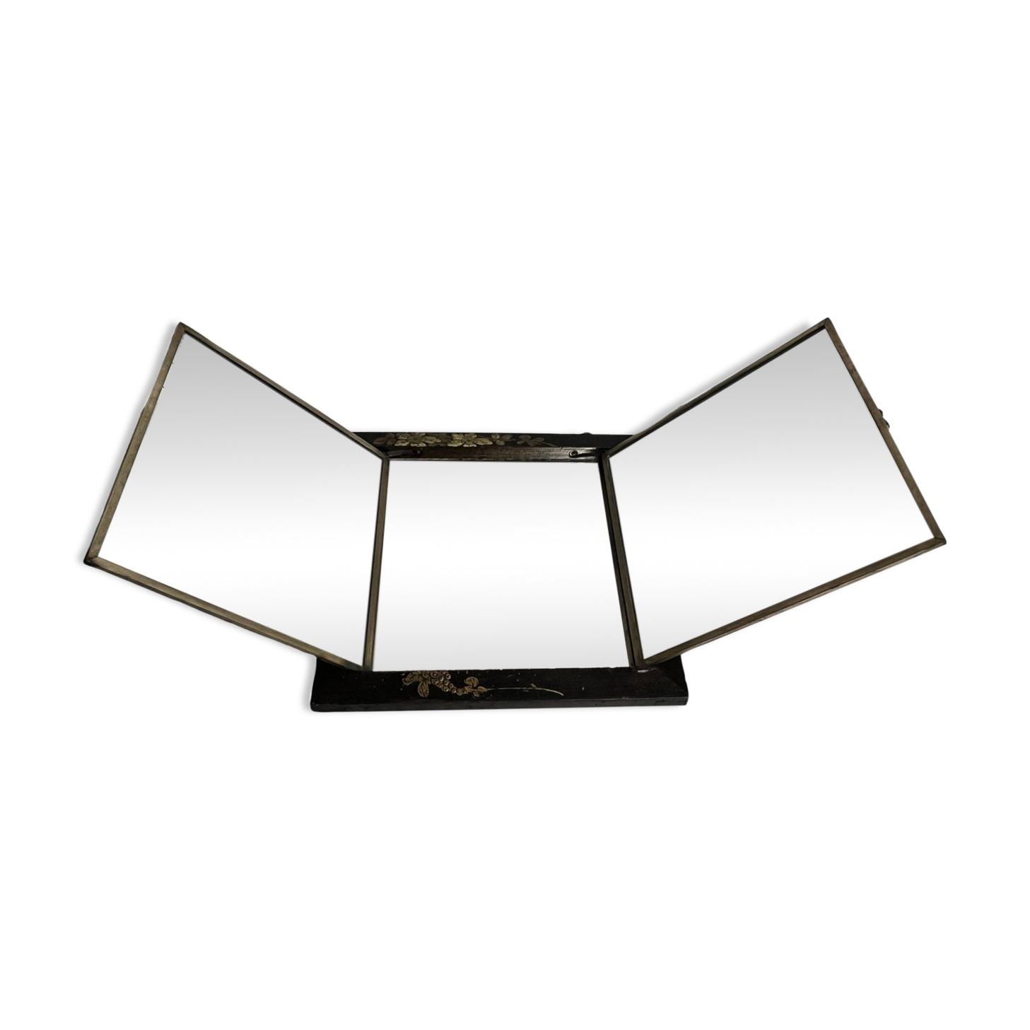 Japan, triptych mirror with brass wood and animated decor, early 20th century