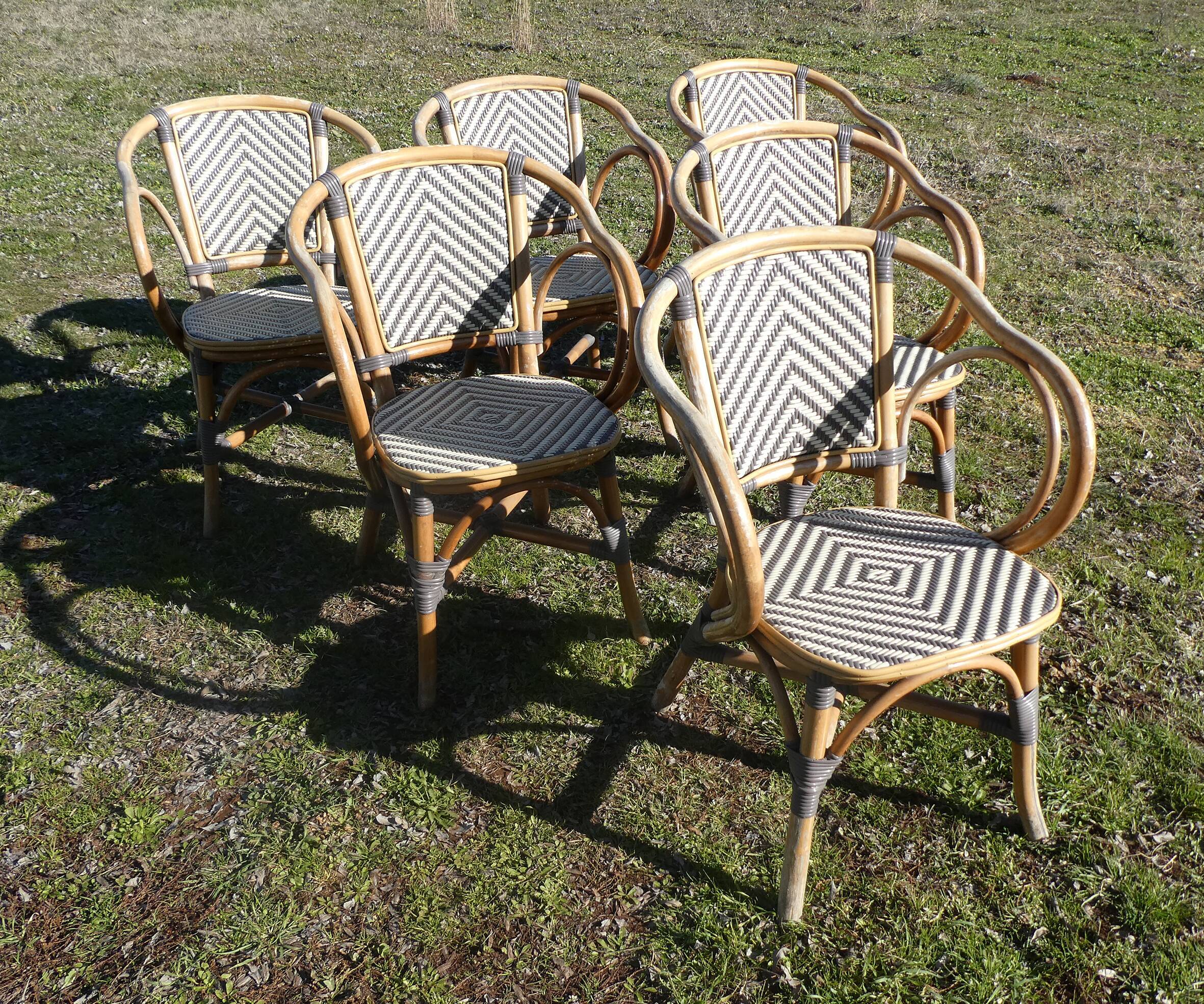 Lot de 6 fauteuils bistrot de terrasse en rotin type "parisienne"