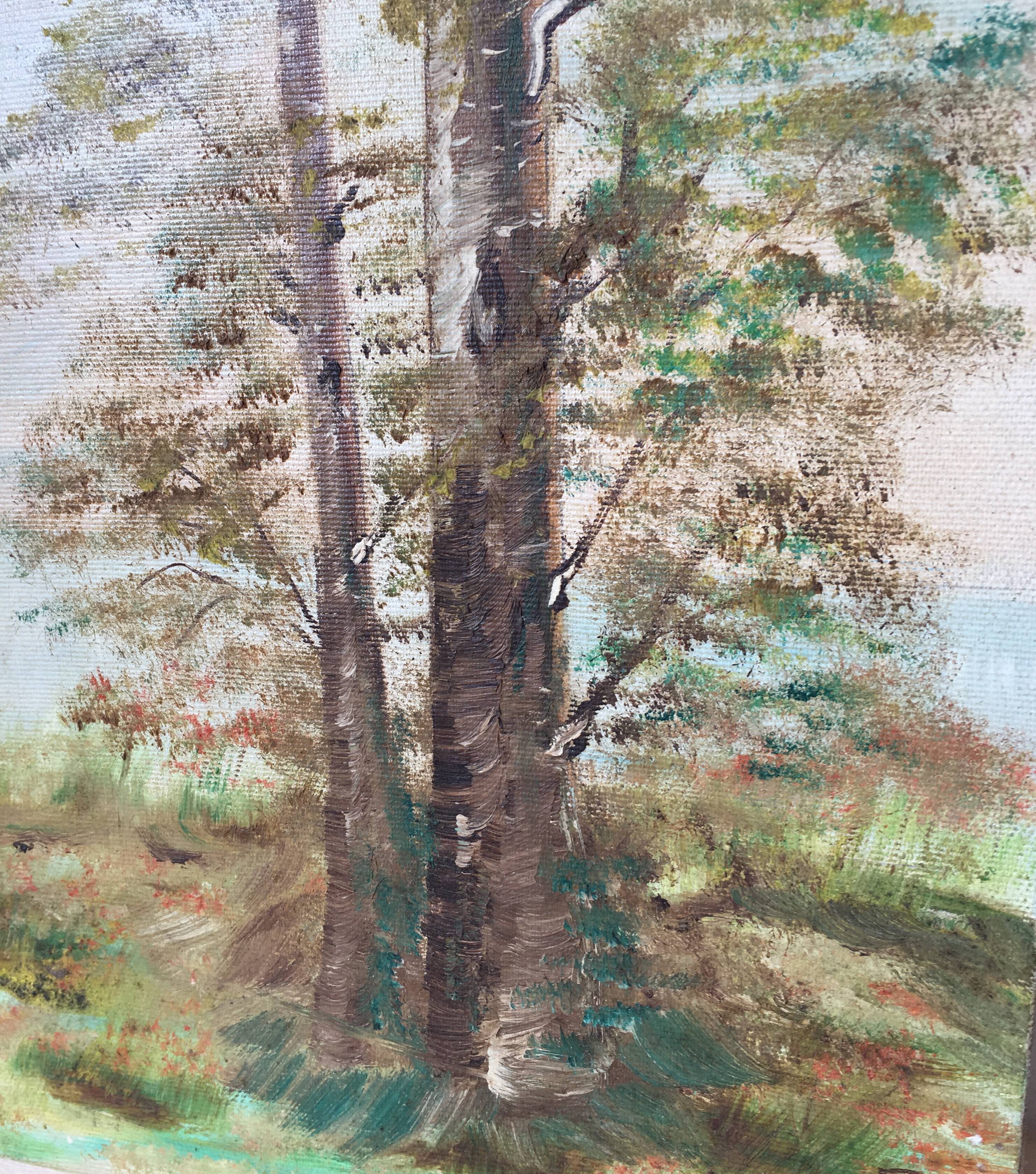 Prairie with 2 trees, oil on canvas