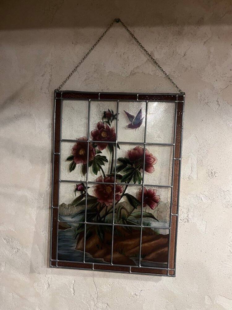 Stained glass "vegetation with peonies"
