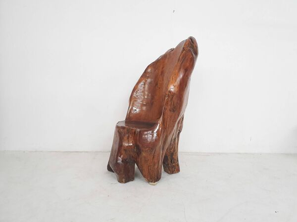 Chaise en tronc d'arbre en bois sculpté à la main, années 1970
