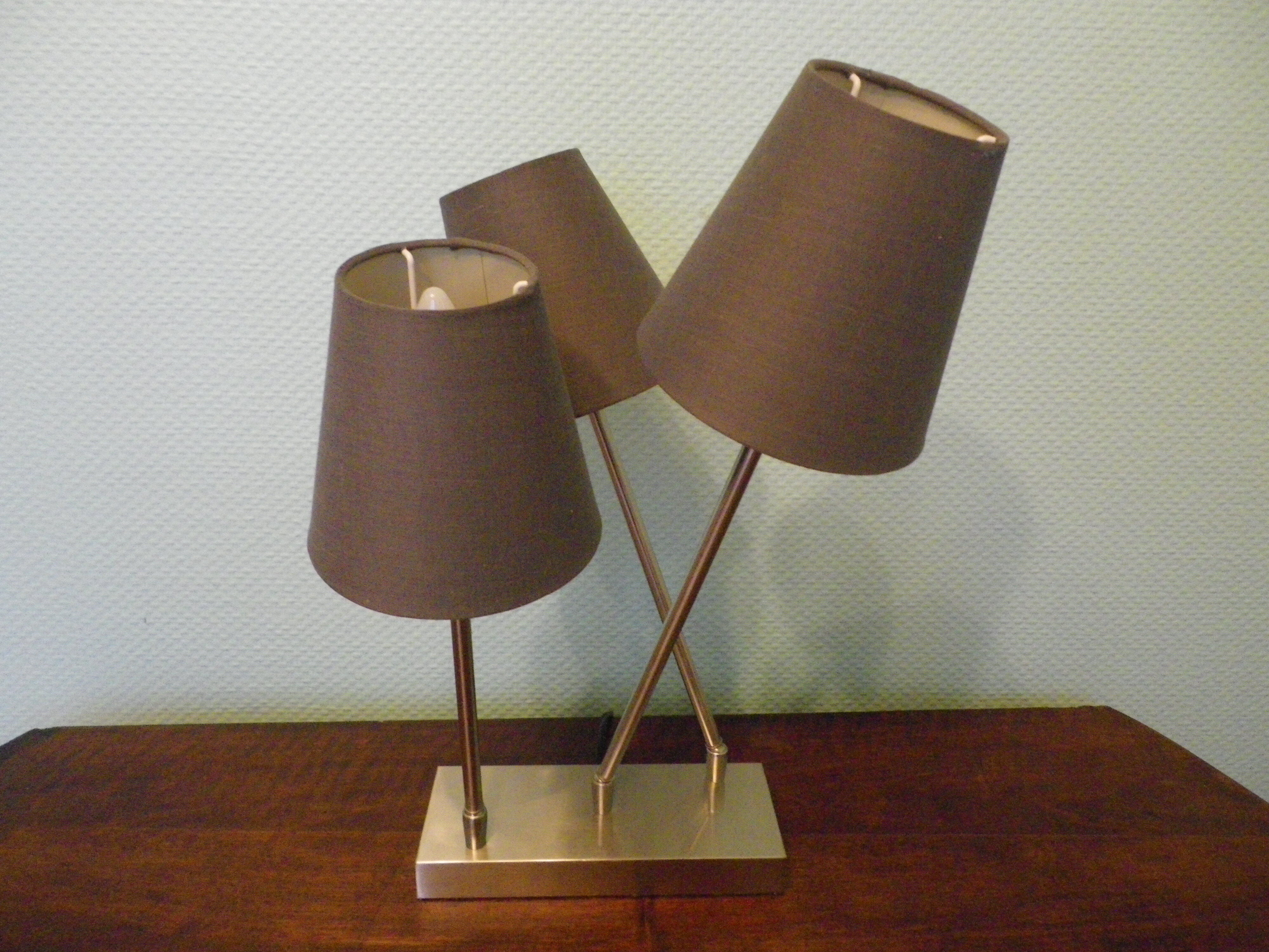 "Trio" table lamp, chromed metal, lampshades with tilting supports