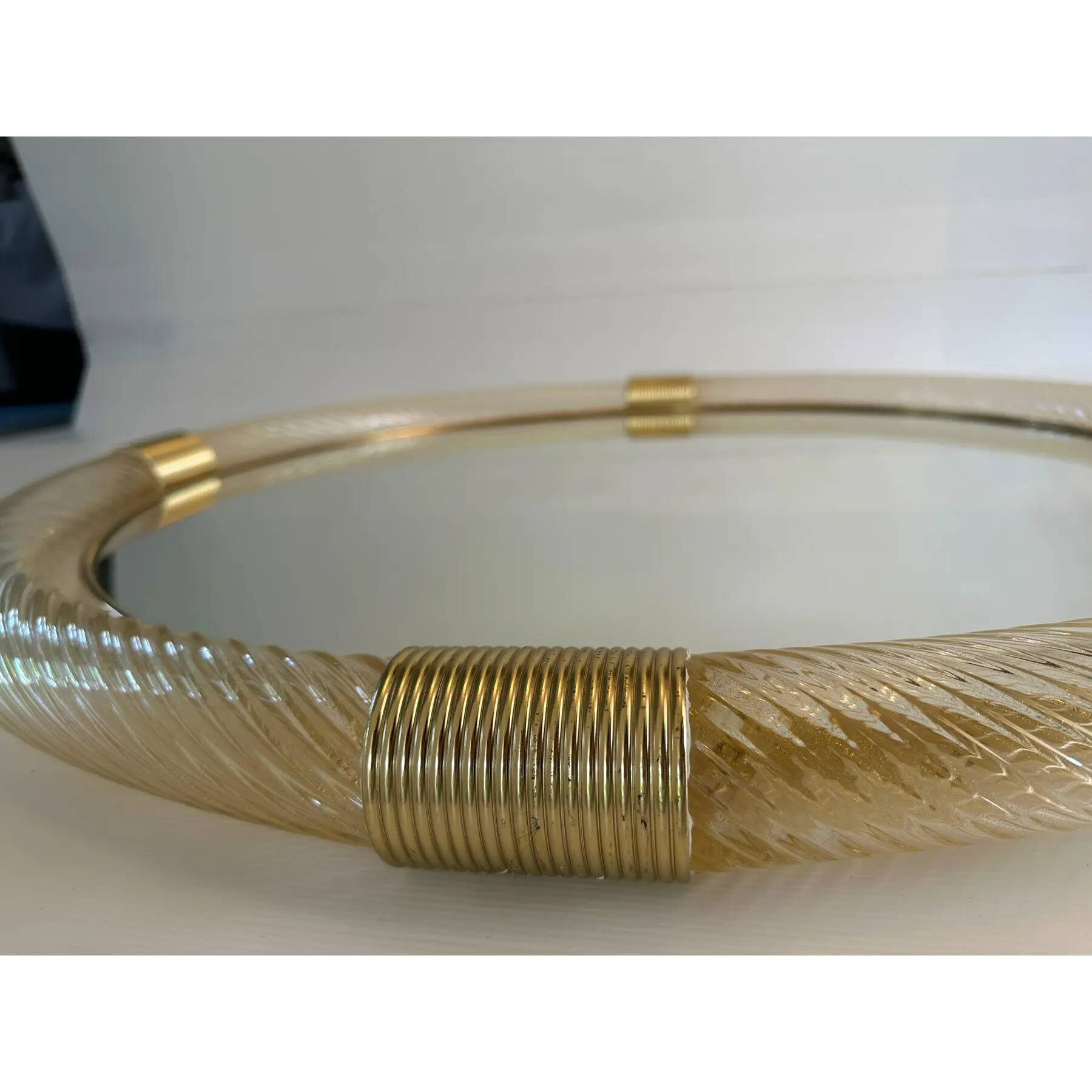 Luxury Round “Torciglione” Gold Murano Glass Wall Mirror in Barovier Style