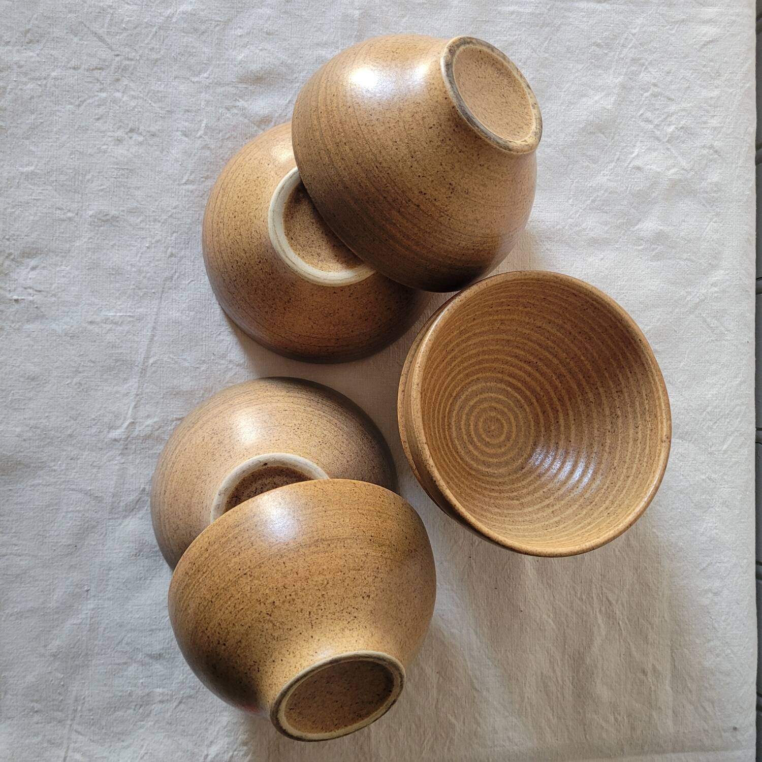 Set of 6 Hand Thrown Stoneware Bowls – Vintage 1970s – Rustic Minimalism
