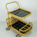 1950s mid century trolley serving cart bamboo wicker black formica