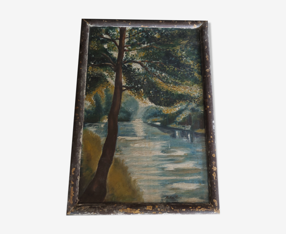 Tableau peinture huile sur panneau paysage