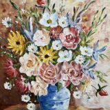 Oil on canvas, still life with bouquet of flowers