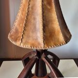 Modernist leather and oak table lamp, Netherlands 1930s