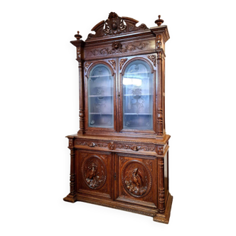 Hunting lodge library buffet in blond oak circa 1850