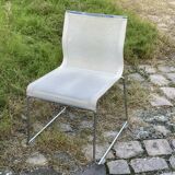 Set of 5 ICF “Stick chair” stackable meeting chairs - sled base - white mesh fabric