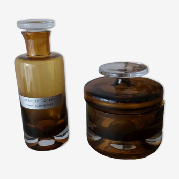 Pierre Schneider art glass jar and bottle set
