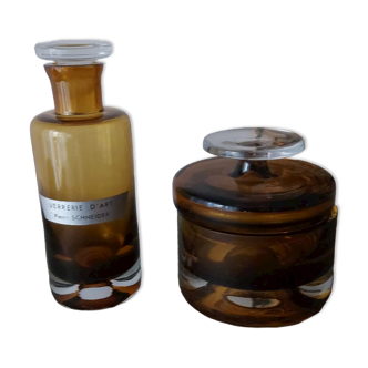 Pierre Schneider art glass jar and bottle set