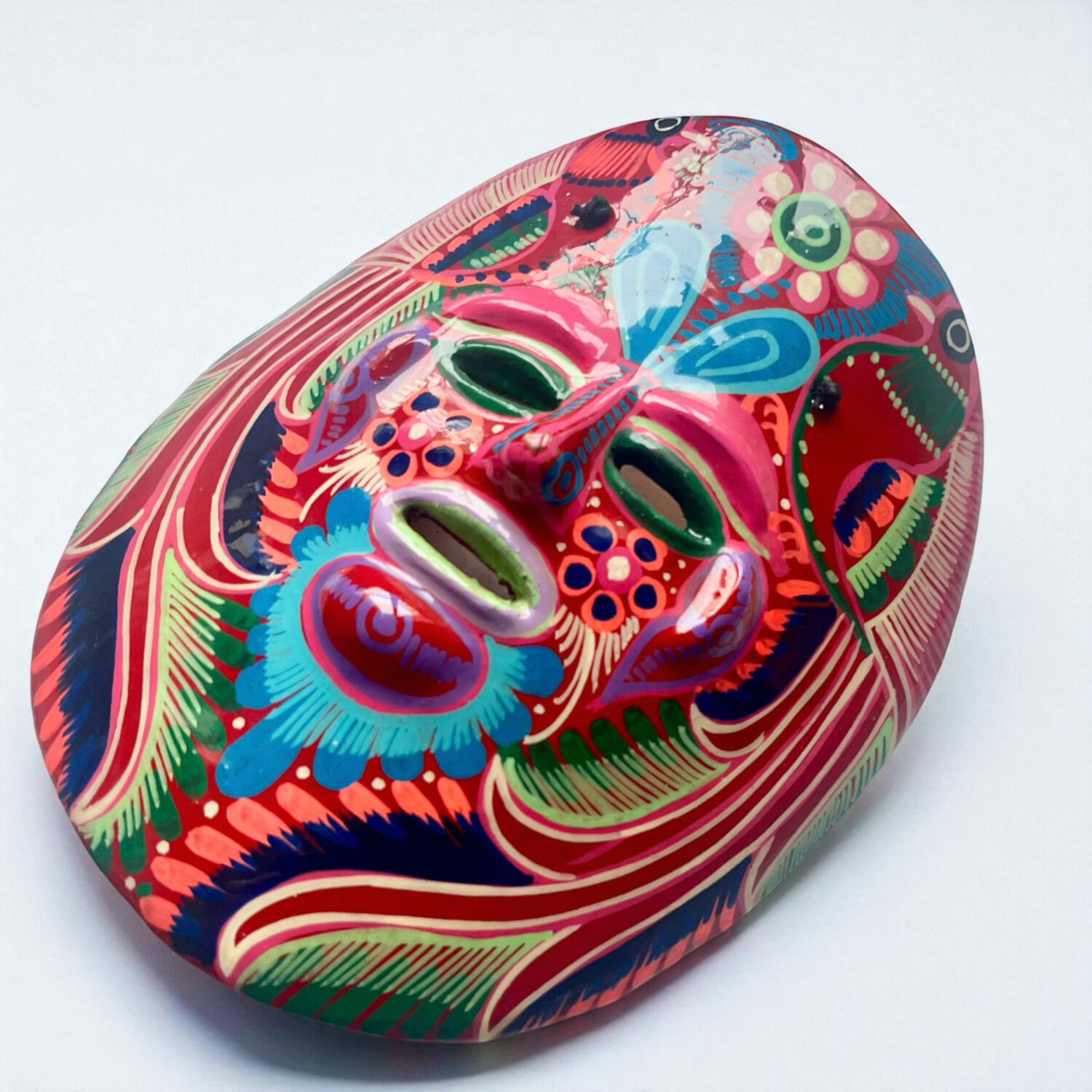 Mexican mask in colored terracotta, 1970s, Mexican