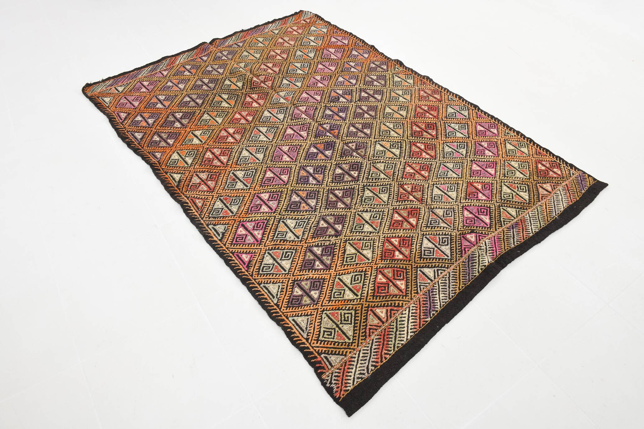 5x7 Multicolor Geometric Style Kilim Rug, Turkish Kilim, 158x218Cm