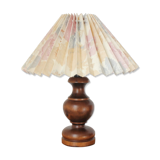 Wooden table lamp with vintage floral pleated lampshade