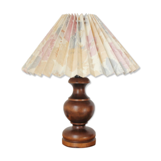 Wooden table lamp with vintage floral pleated lampshade