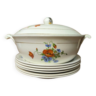 Lot de 6 assiettes creuses et soupière, Salins