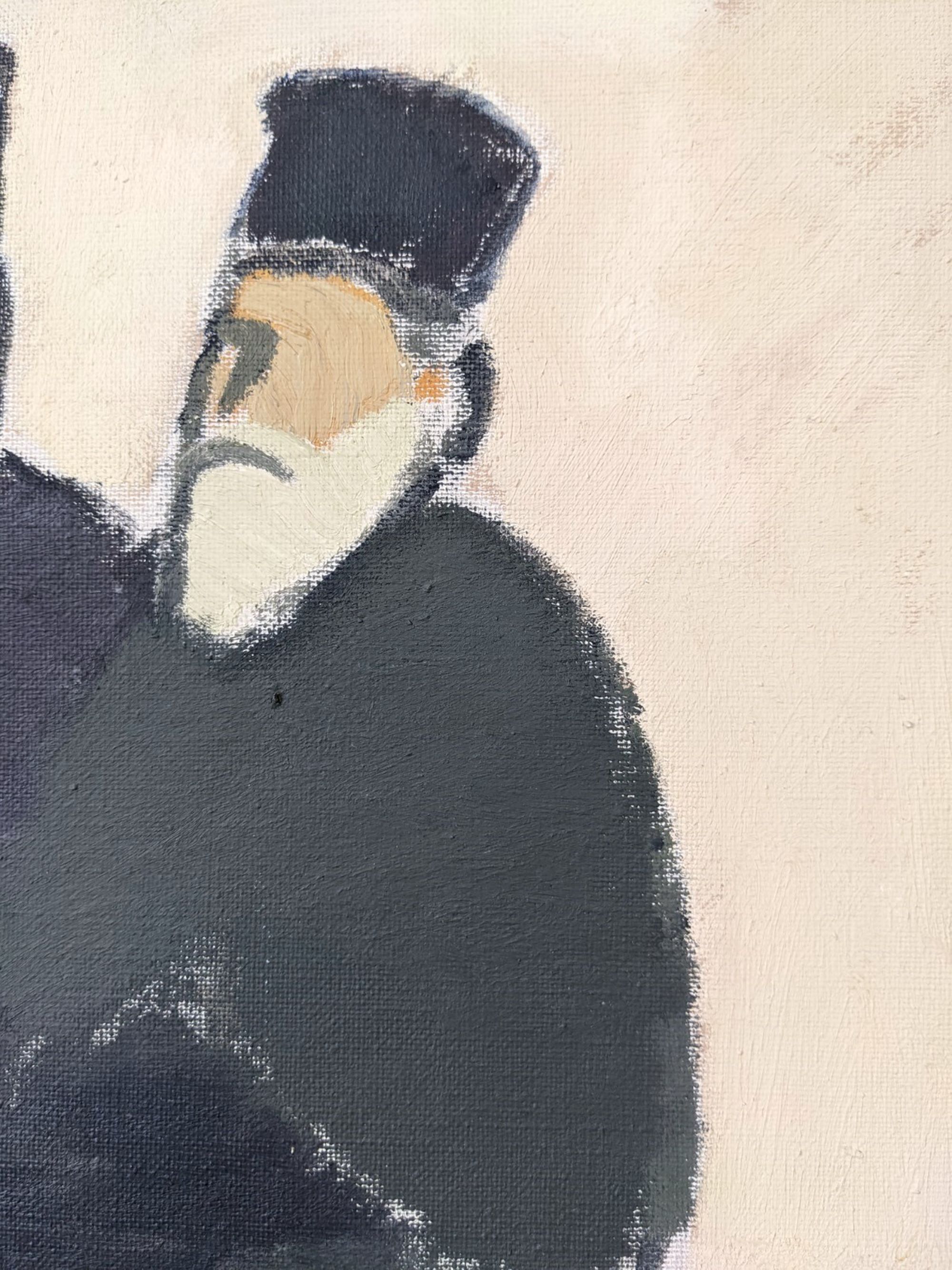 Mid-Century Modern Swedish "The Priests" Vintage Figurative Oil Painting, Framed