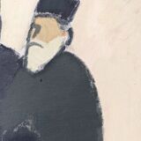 Mid-Century Modern Swedish "The Priests" Vintage Figurative Oil Painting, Framed