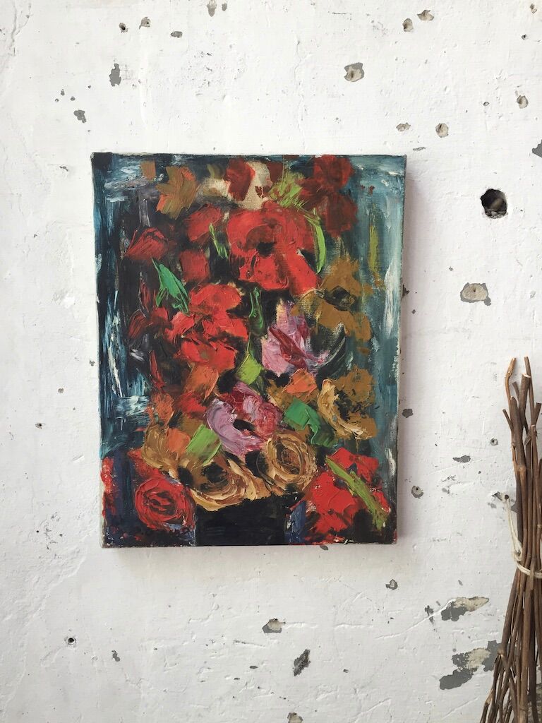 Old oil painting flowers
