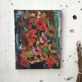 Toile huile ancienne fleurs