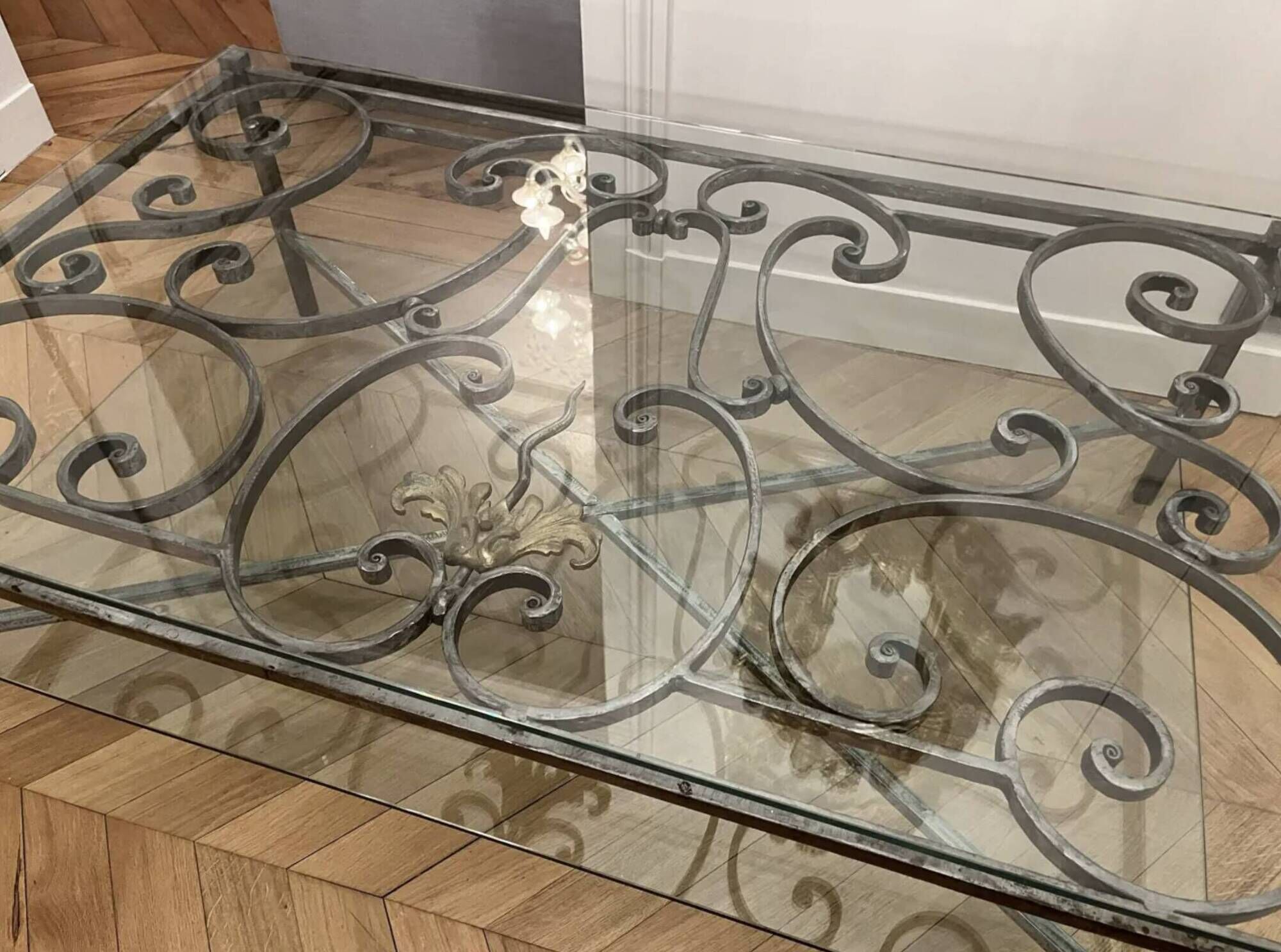Wrought iron coffee table - Old Parisian balcony railing