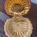 Vintage shell butter dish in gold metal