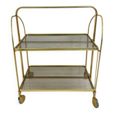 Mid-century modern folding bar cart in brass and ribbed acrylic glass, 1970s