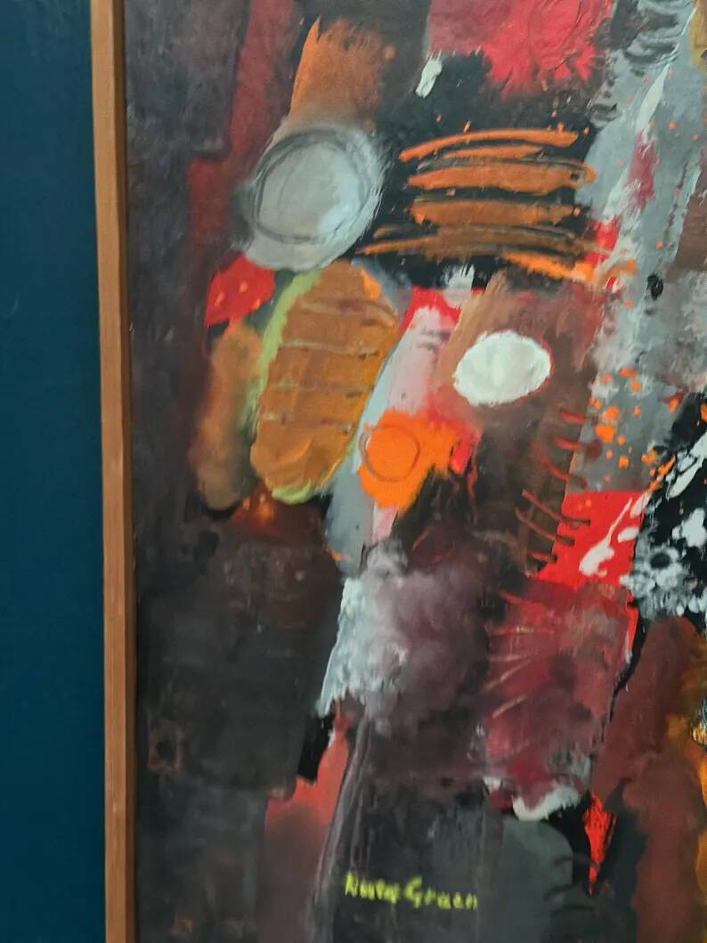 Original Swedish Oil on Panel – “Composition” by Kulo Green (1913–1972) – Signed – Vintage & Framed