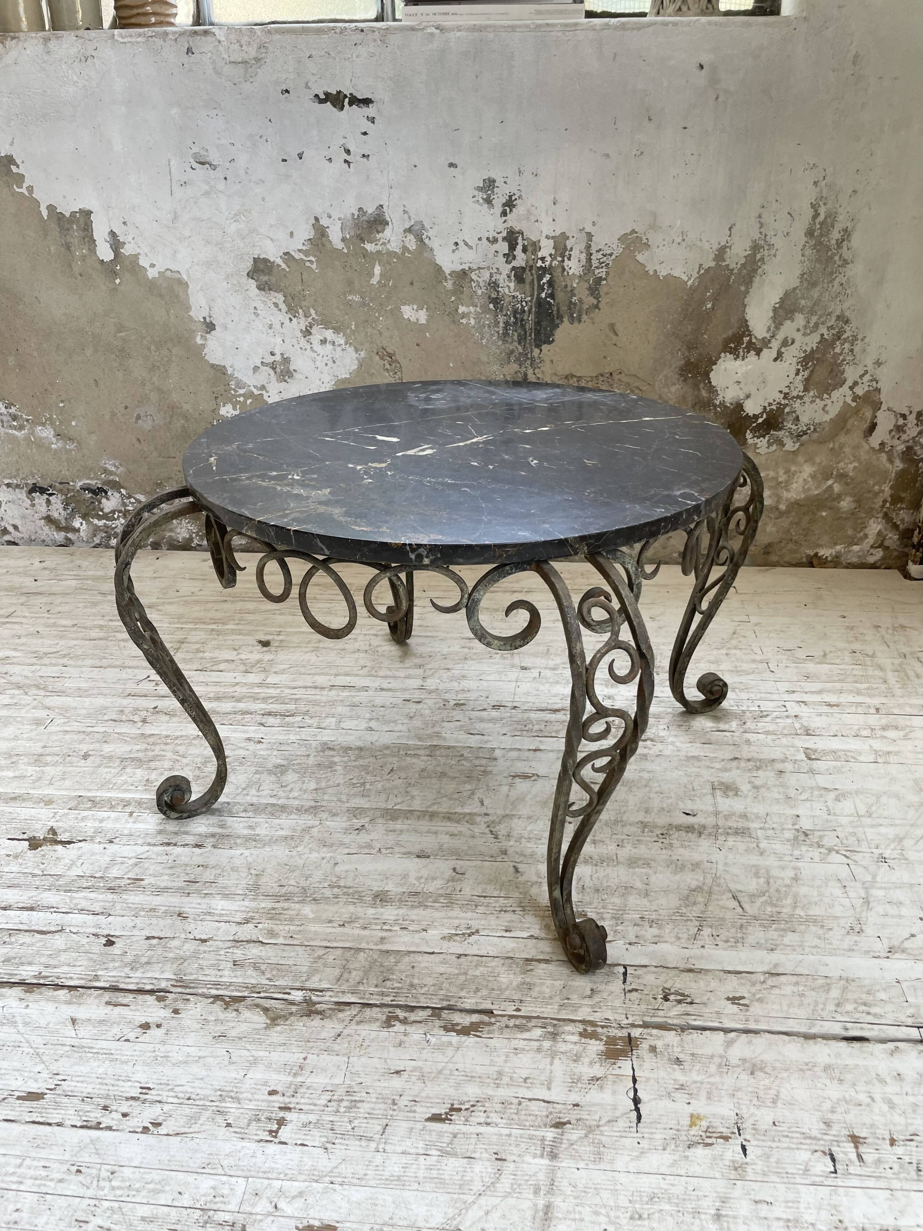 René Drouet coffee table in metal and black marble.