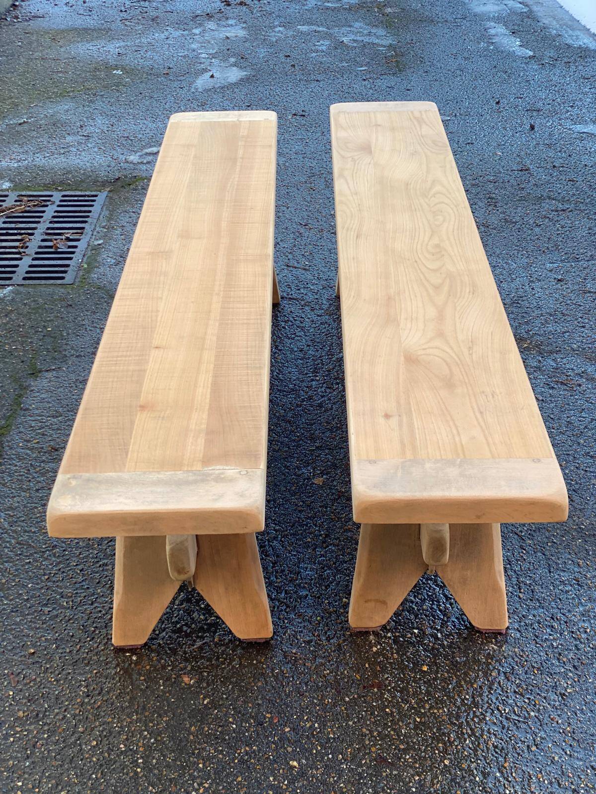 2 renovated oak farmhouse benches from the 20th century, 200cm.
