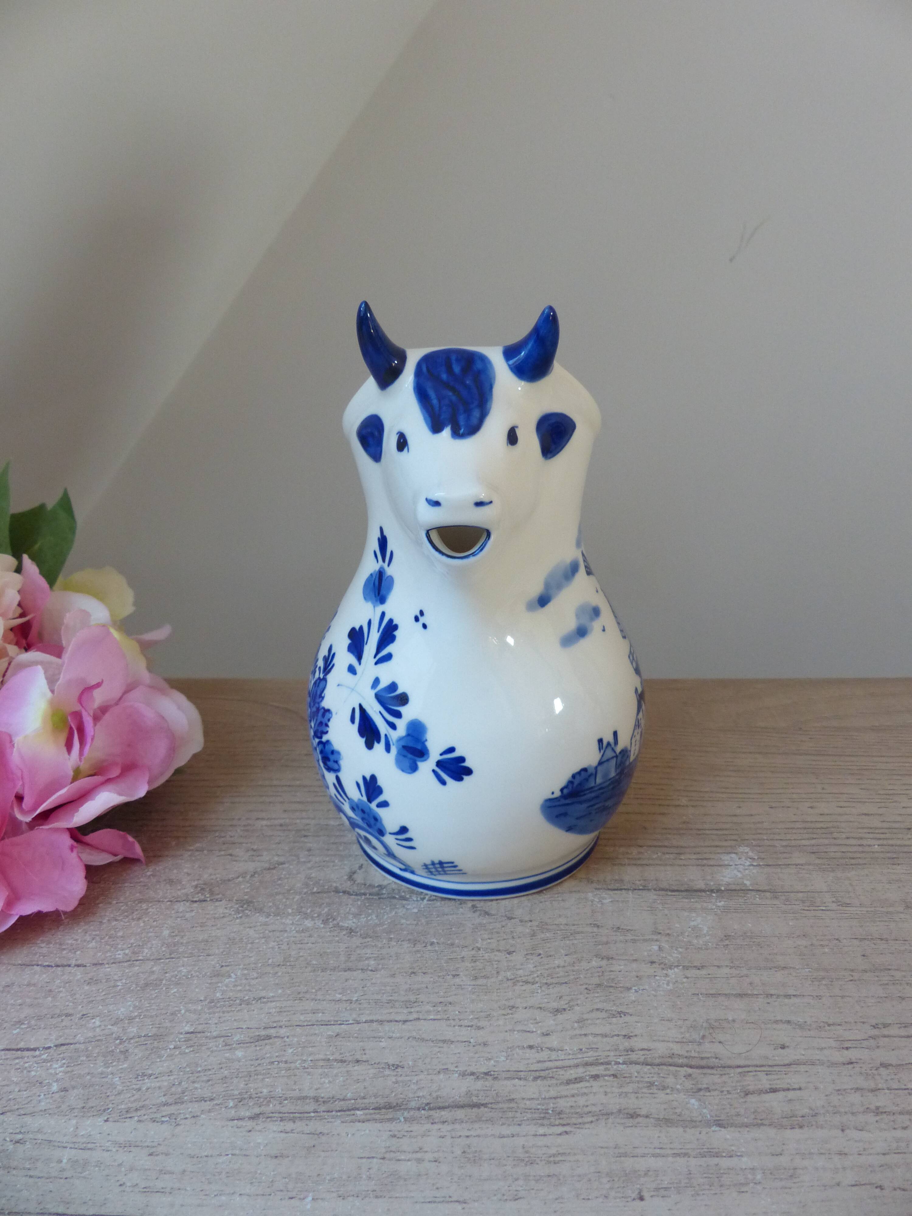 Old milk jug small cow pitcher in delf blue holland ceramic hand painted