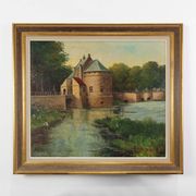 Signed 20th Century Rustic Landscape Painting the Smedepoort Bruges, Belgiu