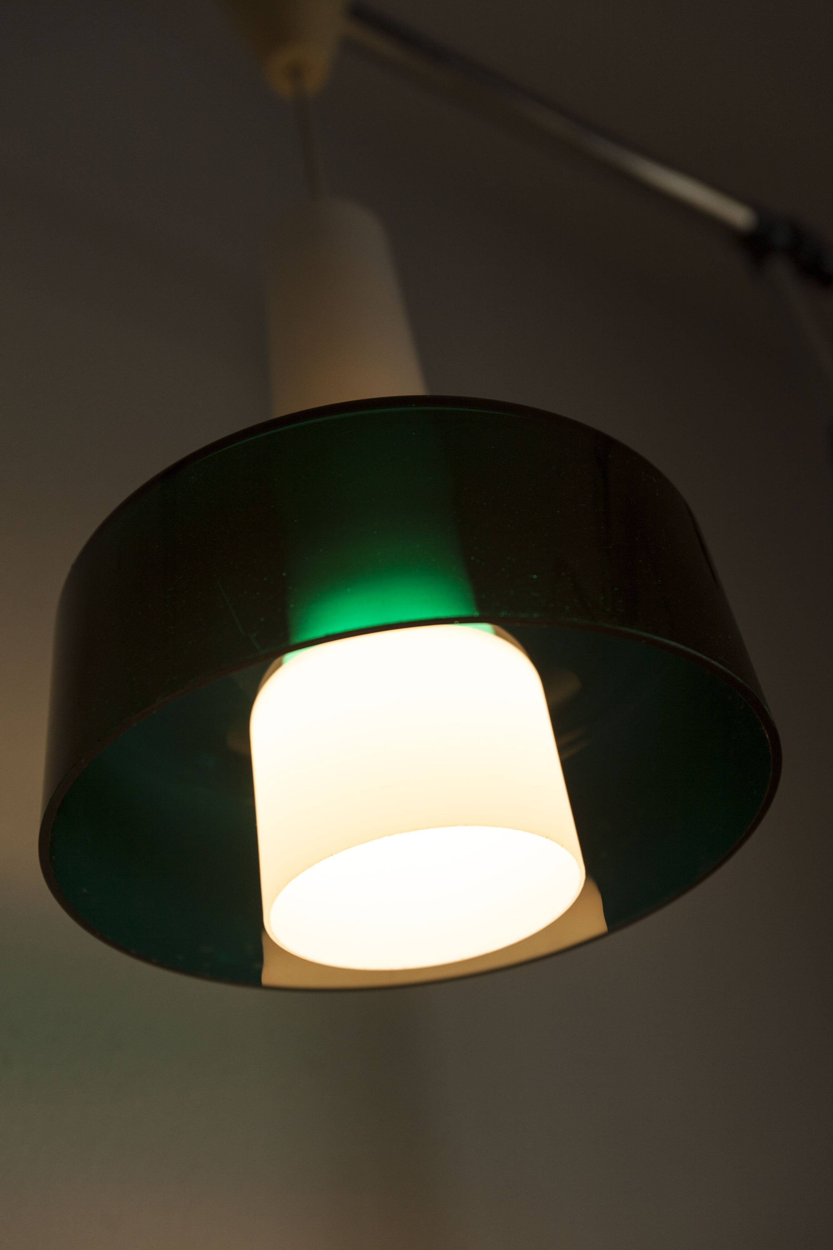 Vintage suspension in 2 elements, white opaline and transparent glass.