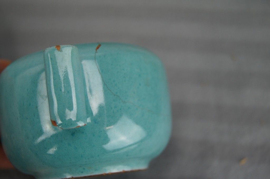 Octagonal blue-green ceramic pot and pouch Lifas / Alice Sordet-Bonifas (1902-1975)