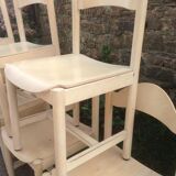 Original white lace-up vintage chairs (series of 8) stamp manufacturer L E 1995