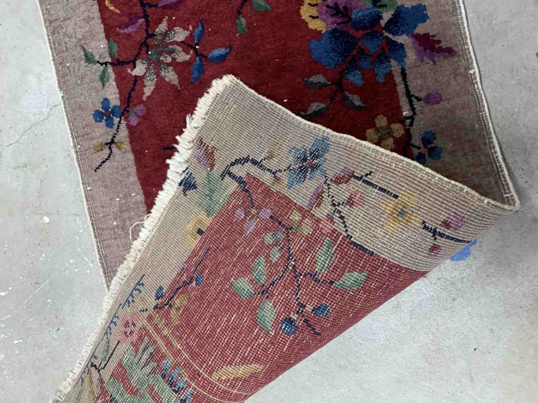 Ancient chinese art deco handmade carpet 64cm x 121cm 1920s