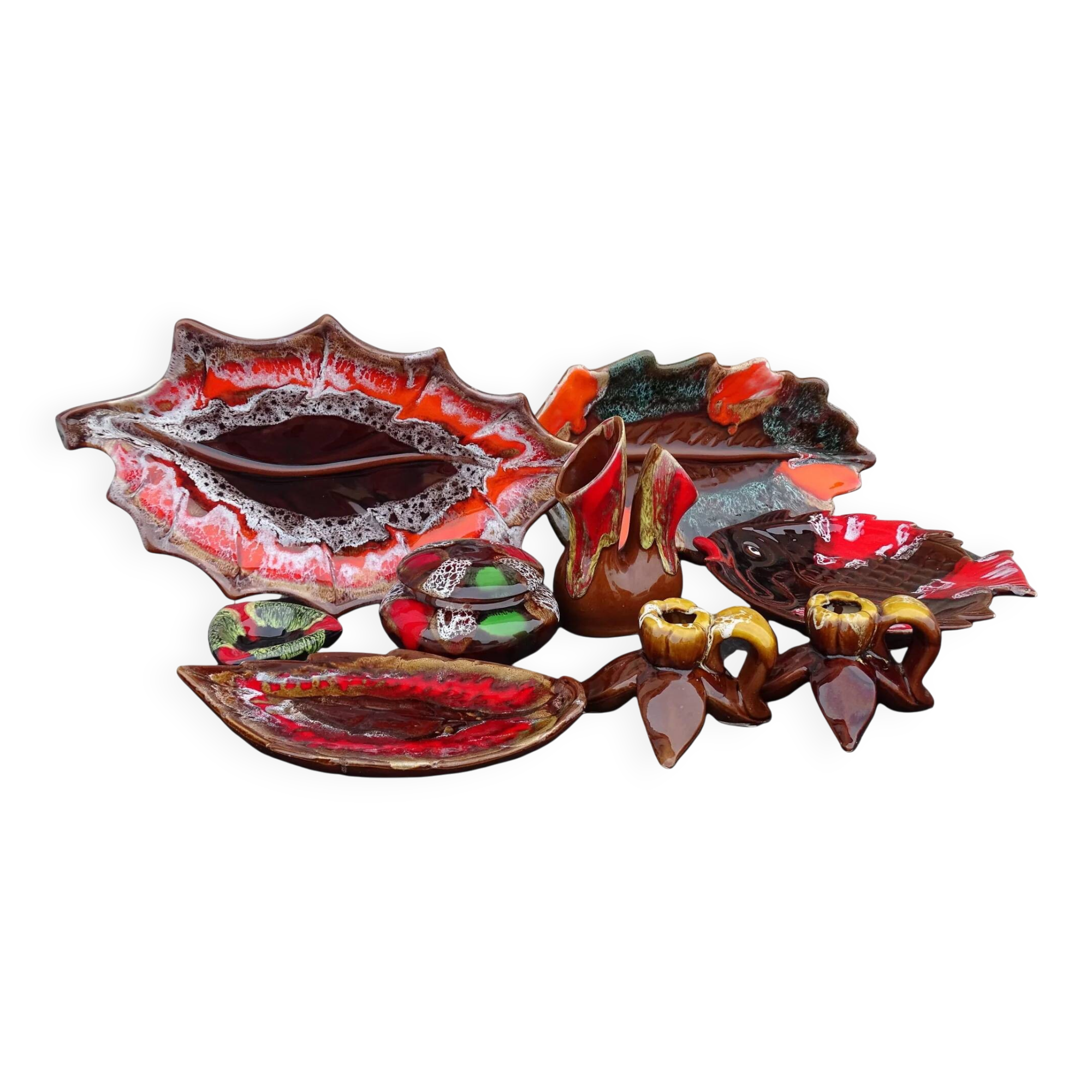 Collection de 8 pièces de faïence vintage française de Vallauris